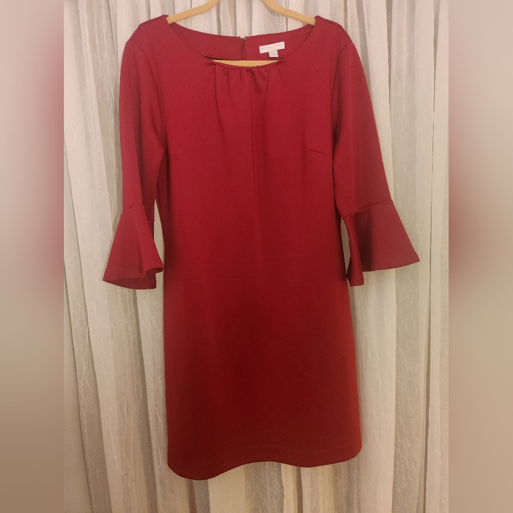 New York & Co. Women's Burgundy Red 3/4 Flare Sleeve Dress Stylish, Size XL EUC - Picture 10 of 10